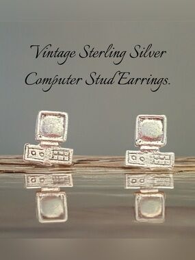 Vintage Sterling Silver Computer Stud Earrings - Silver